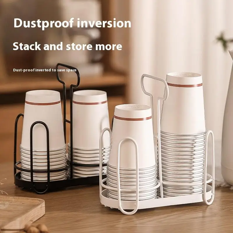 ~Cup Lid Storage Box Disposable Cup Rack Iron Art Cup Holder Dispenser For Countertops Durable Coffee Storage Rack For Kitchen