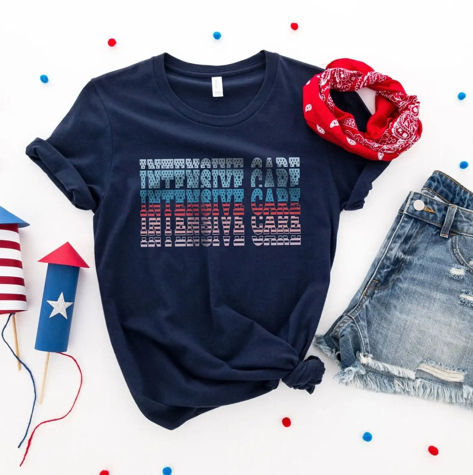 Retro Icu Nurse 4Th Of July T Shirt Fourth Intensive Care Unit Crew American Independence Day Rn