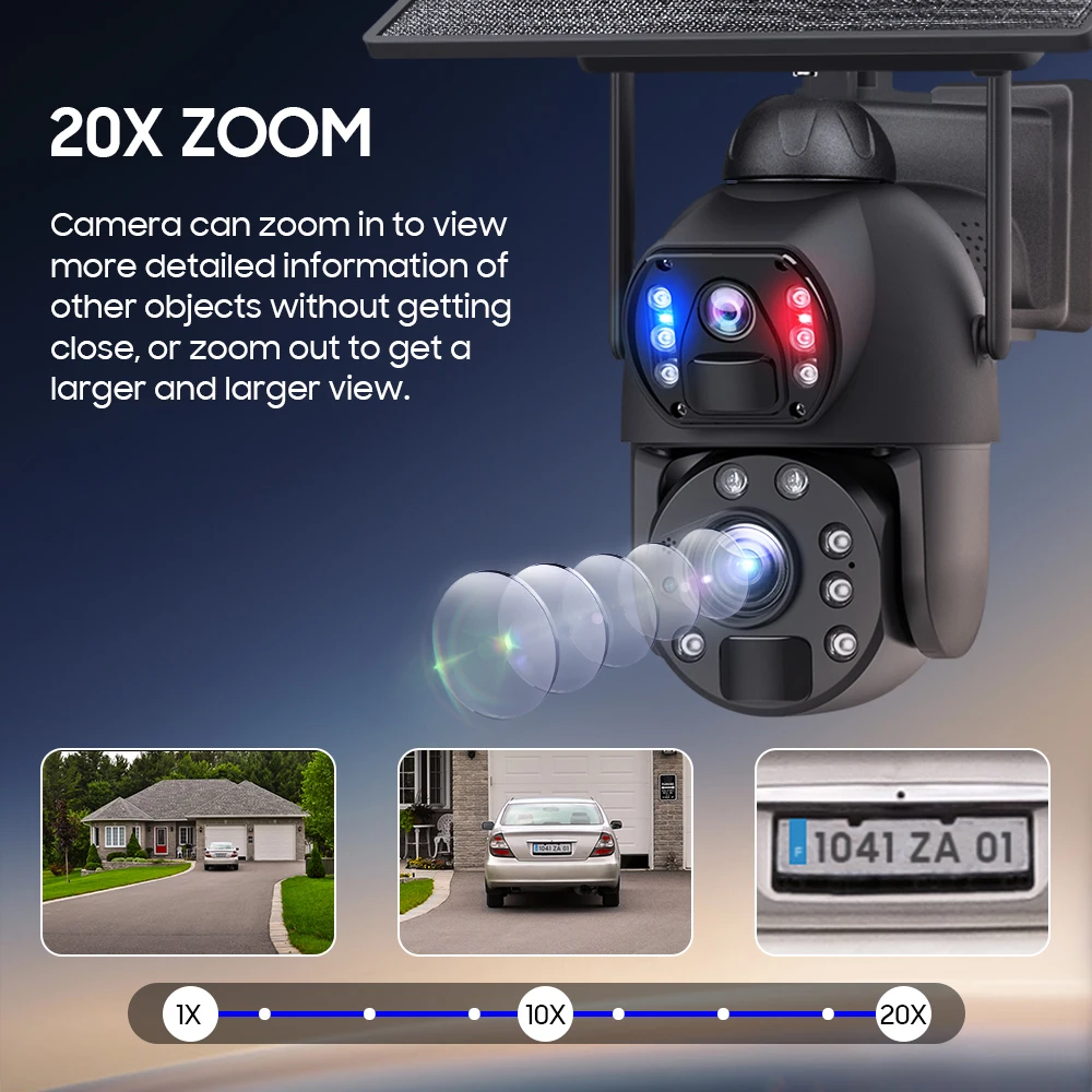 Uoulyn 10W 6M 20X Zoom Dual View Outdoor 4G EU (Afrika) Netwerk Solar PTZ CCTV Camera met Volledig Metalen Behuizing