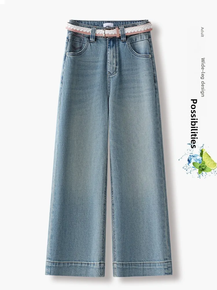 

High Waist Wide Leg Jeans Women's Summer Thin Straight Loose Slimming Jeans Korean Style Commute Cotton Polyester Spandex
