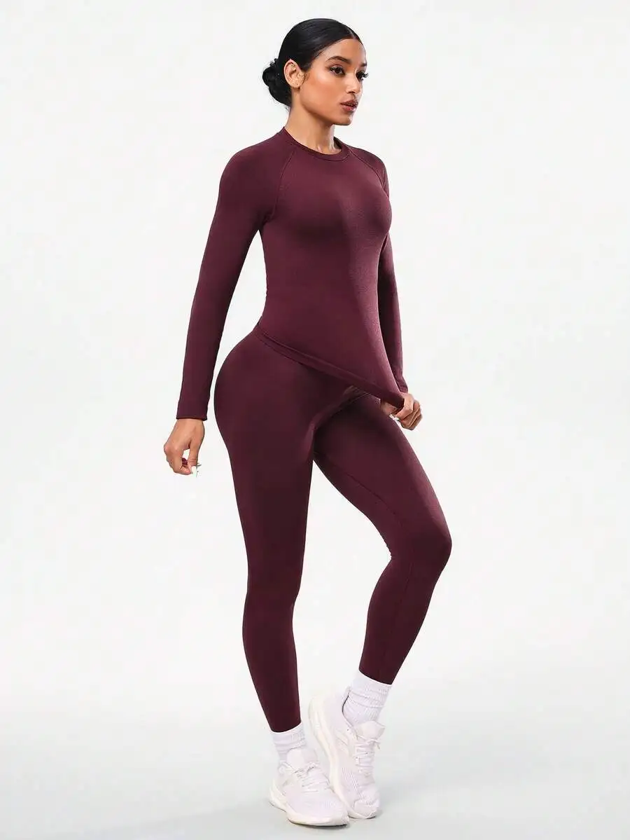 

Seamless Long Sleeve Workout Set For Women Compression Yoga Jumpsuit Tight Fitness Bodysuit