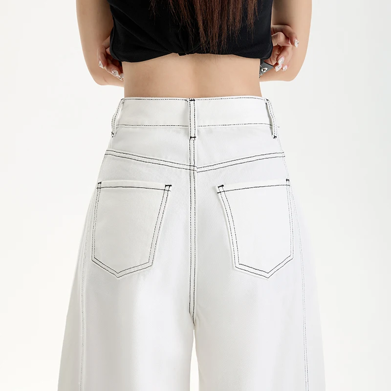 Été mince doux confortable Lyocell tissu femme jean Y2K fille blanc coton ample jambe large pantalon mode pantalon décontracté grande longueur