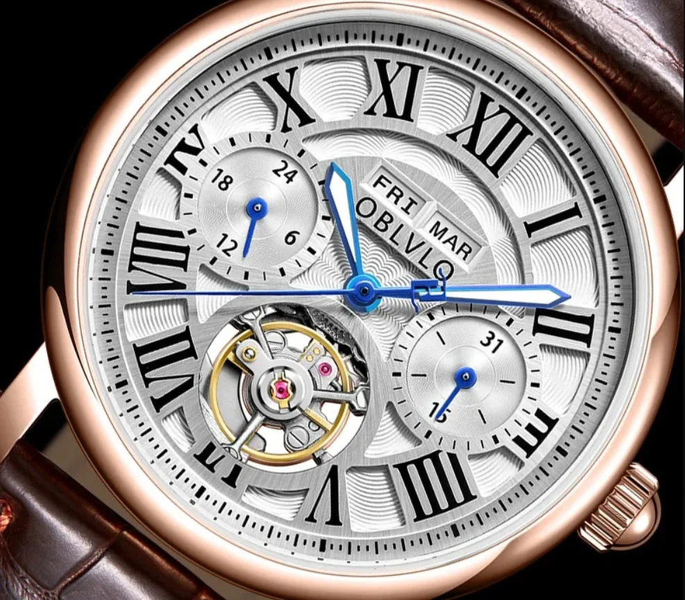 

OBLVLO Мужские автоматические часы 42 мм Механические наручные часы Светящийся мультициферблат Сапфировое зеркало Месяц, Тиждень, Дата, 24 часа