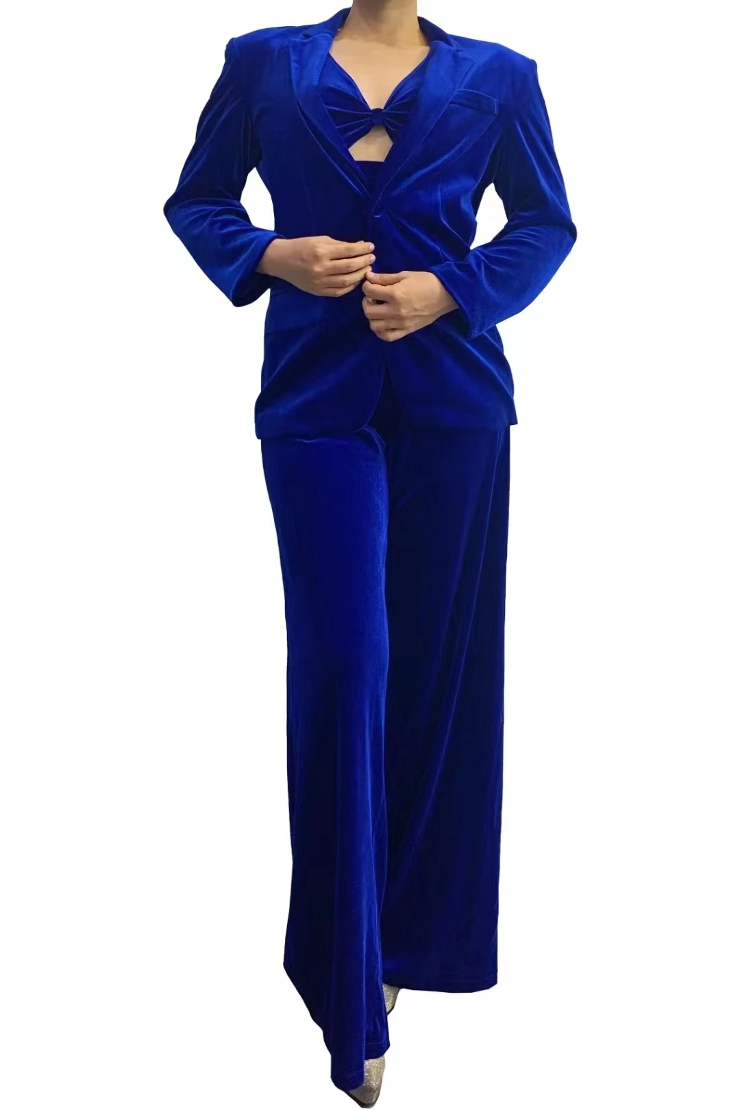 

Blueprint High end Velvet Waist WrappedSmall Suit Coat with Speaker Long Pants HostProfessional Costume Performance Dress A444