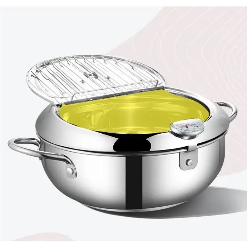 Portable Tempura Pan Non-stick Frying Pan Soup Pan Fryer Kitchen Iron Fryer