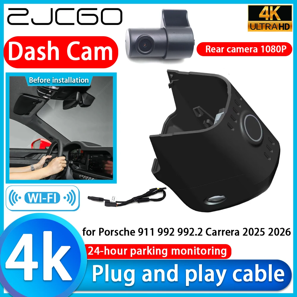 

ZJCGO for Porsche 911 992 992.2 Carrera 2025 2026 4K UHD DVR Dash Cam Camera 2160P Sony Lens 24 Hour Video Recorder Recording