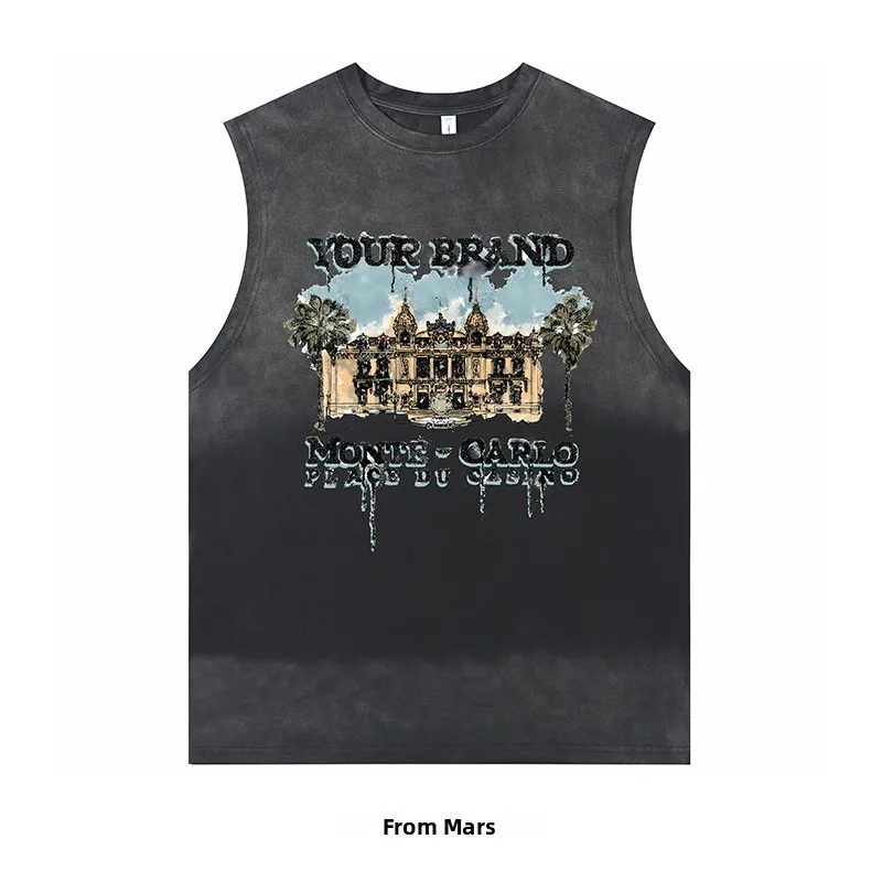 

from Trendy fiti American Retro Architecture Svel Loose Waed Building T-irt Men's Summer Faion Top