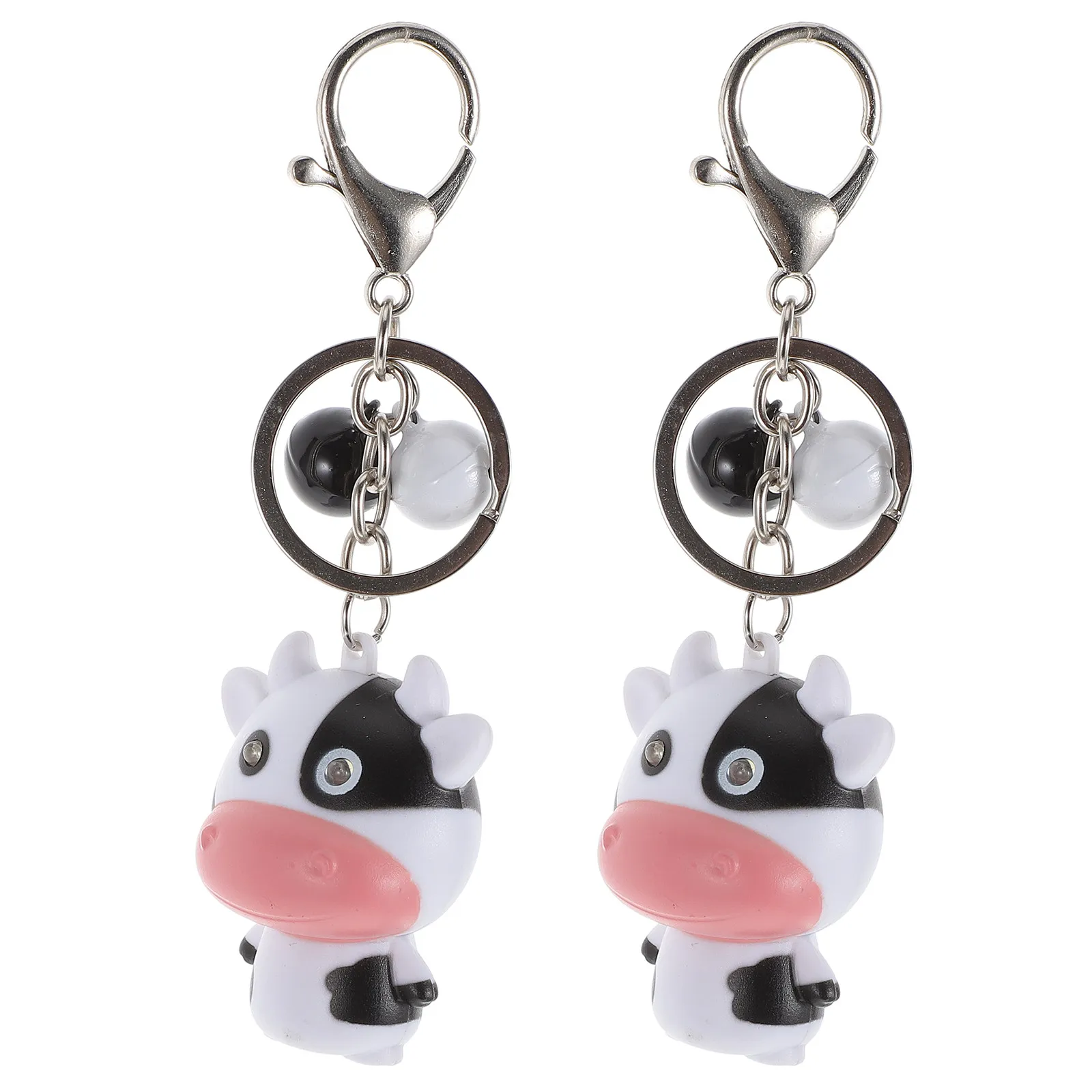 2Pcs Glow in Dark Cow Keychain with Sound Effect Lightweight Mini Key Ring for Backpacks Purses Doors Keys Organization Charm