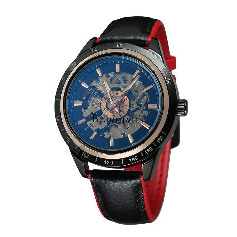 

Men's fashion casual blue glass waterproof flywheel mechanical watch hollow automatic mechanical watch