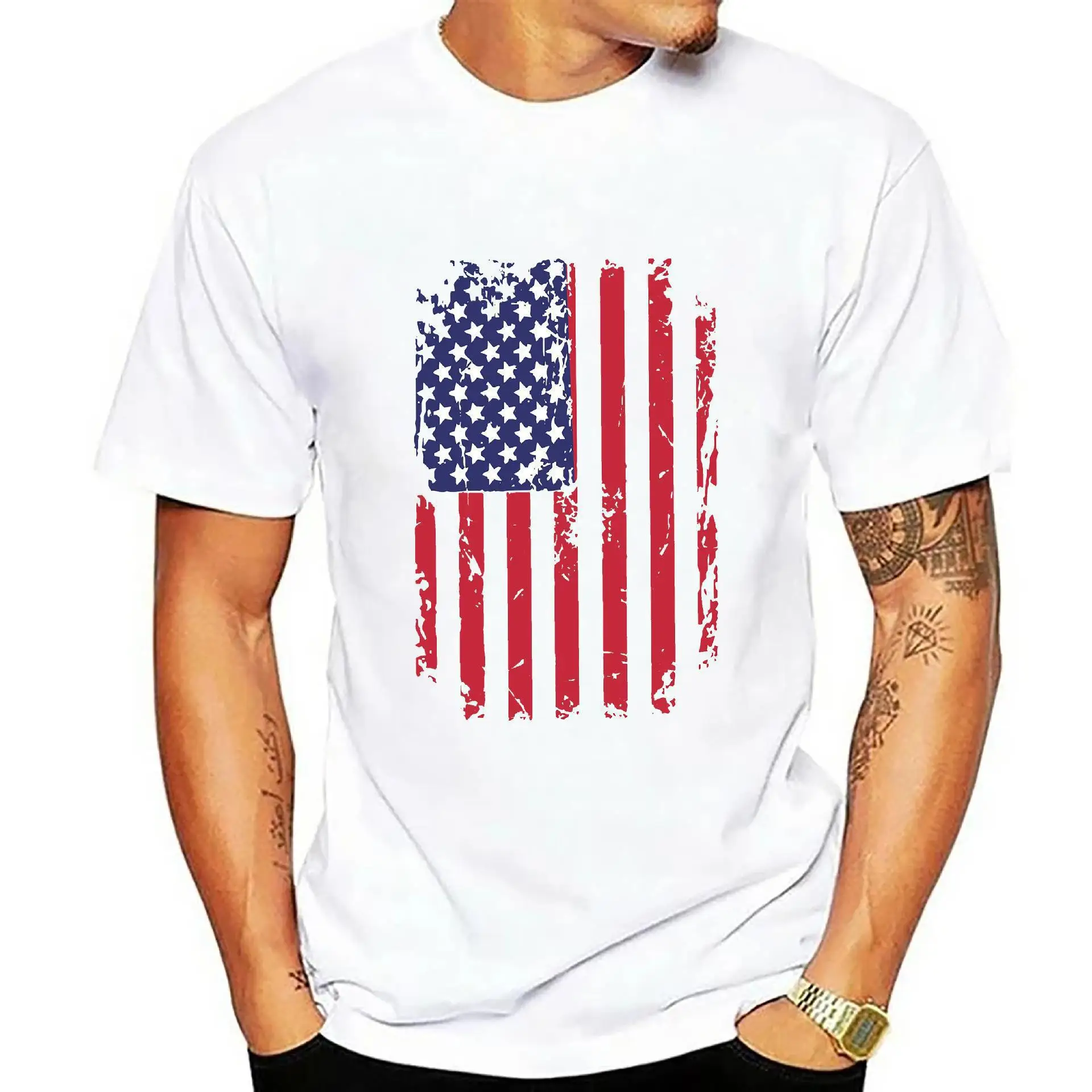 

Cross border foreign trade men's 3D digital printed T-shirt men's T-shirt US Independence Day T-shirt
