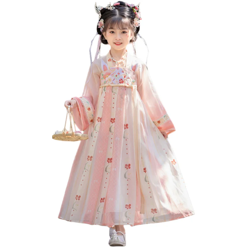 Pink Lovely Children\'s Clothes Chinese Traditional Costume Ancient Style Performance Attire Rabbit Element Hanfu Dress in Spring