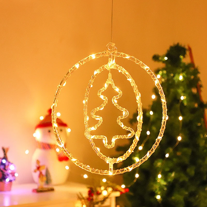 

Светодиодные рождественские оконные фонари, подвесные 3D рождественские украшения с регулируемой яркостью на батарейках для домашнего декора рождественской елки