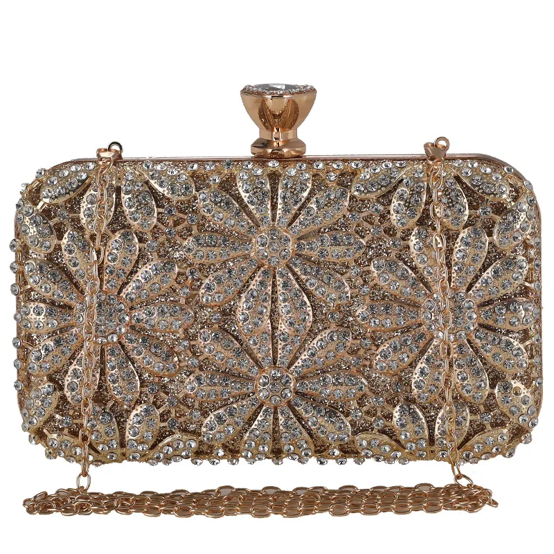 Imagem -02 - Bolsa de Embreagem Floral Strass Elegante para Mulheres Bolsa de Noite Bolsa de Ombro Cristal Pequeno Casamento Coquetel