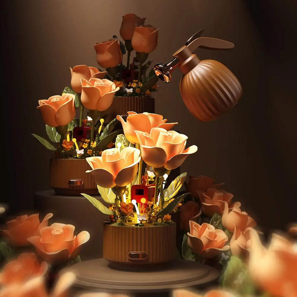 

Auto-blooming Petals Dynamic Wooden Flower Arrangement Bouquet Model, Magic Sprayer & Aromatherapy Breathing Lights Gifts