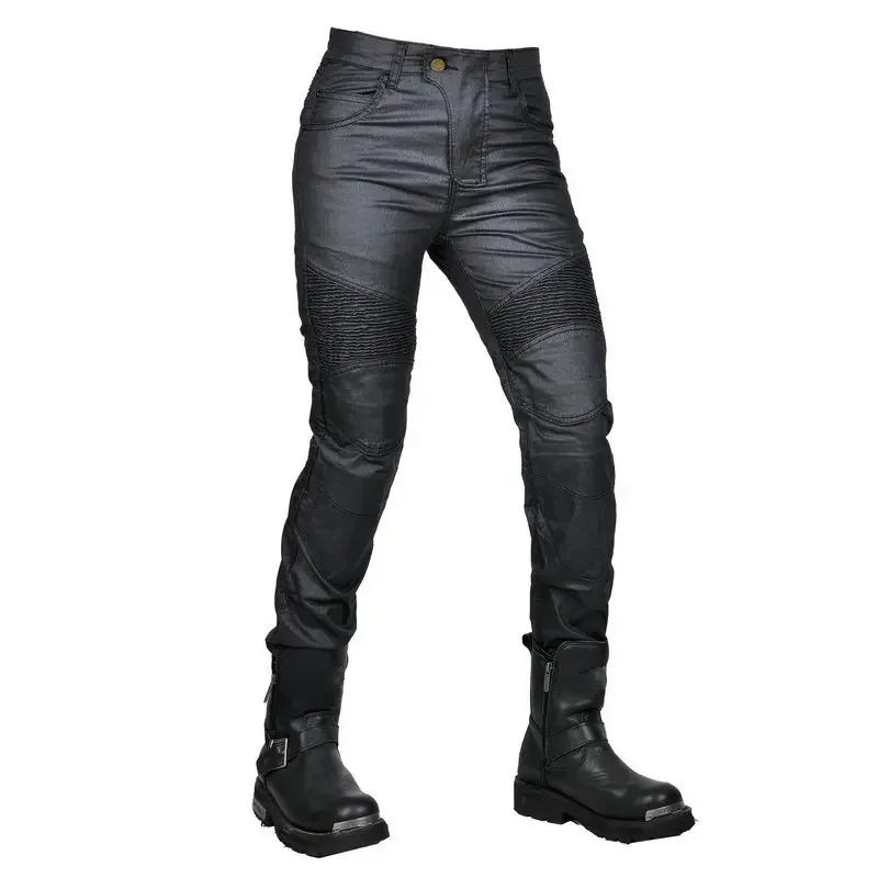 Women Slimming Coated Waterproof Motorcycle Riding Denim Jeans Locomotive Cycling Moto Racing Drop Proof Pants With Armor Pads