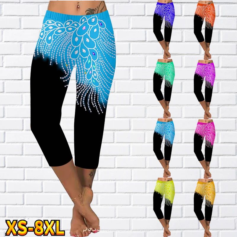 

Fashion Women Diamond Printed Summer Leggings No Fitness Pants Leggings Cropped Pants Yoga Pants Pencil Pants XS-8XL