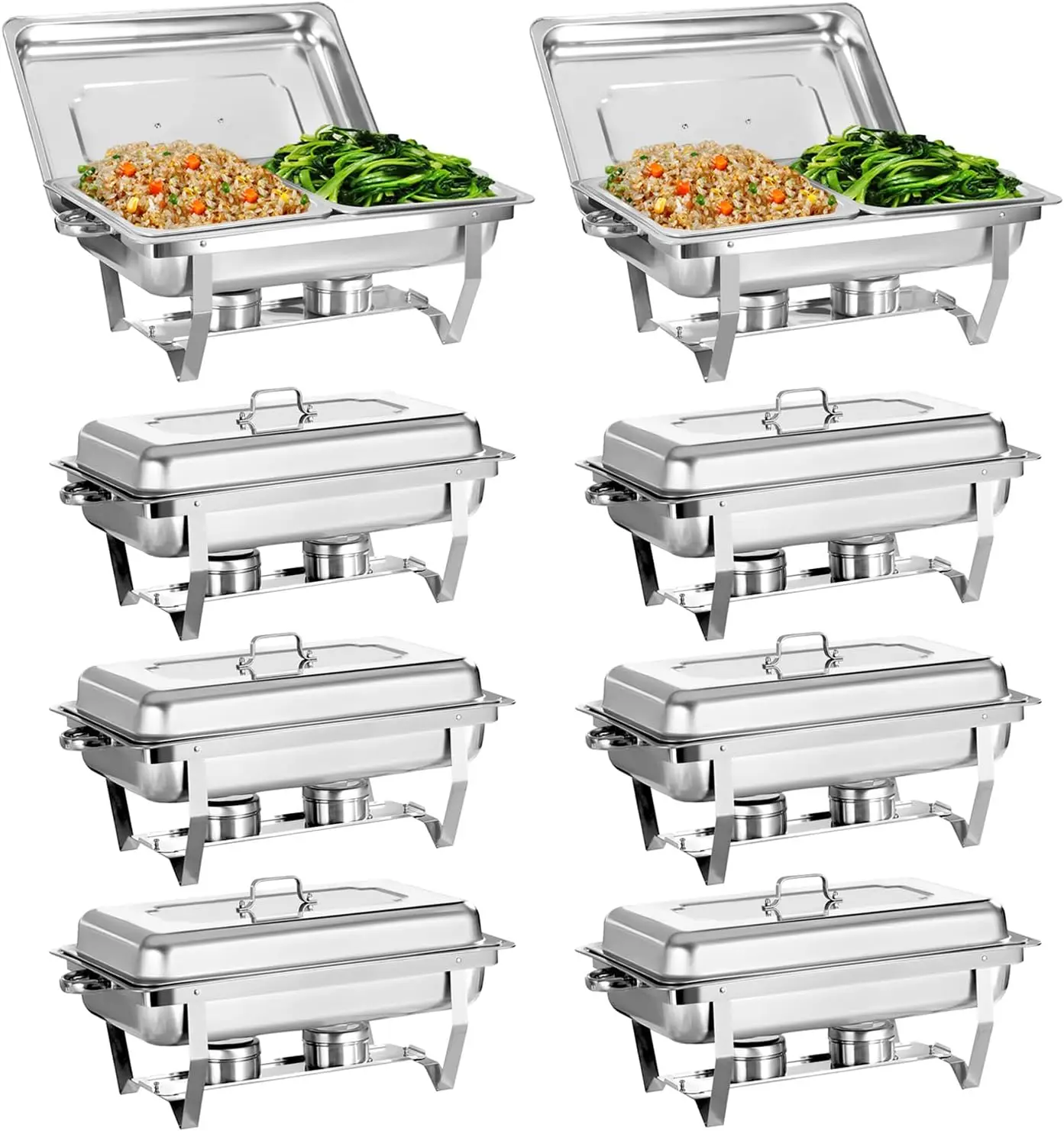 

Chafing Dish for Buffet, 8 Pack Stainless Steel Chafing Servers Food Warmer Set with 8QT Half Size Food Pan for Kitchen Party