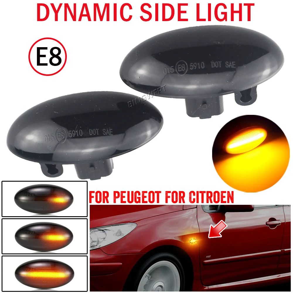 

For Peugeot 307 206 407 107 For Citroen C1 C2 C3 Jumpy Dynamic LED Side Marker Flowing Turn Signal Light Sequential Blinker
