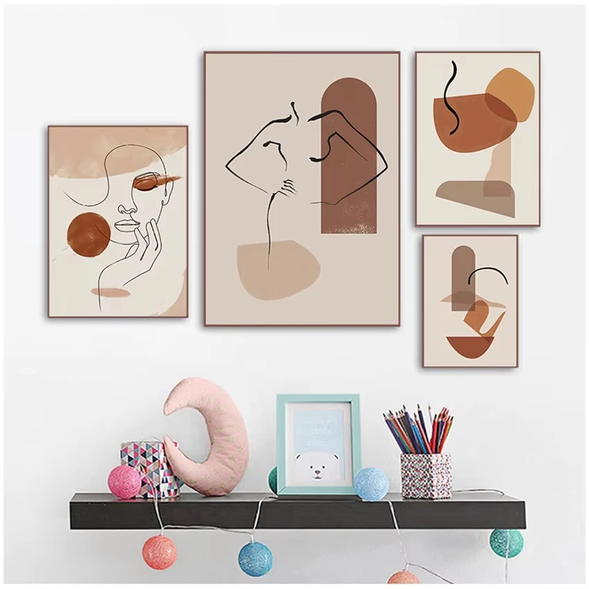 Bohemian Abstract Human Silhouette Poster Print 3D Geometric Nail Art Canvas Art Decor Home Living Room Decor Gift