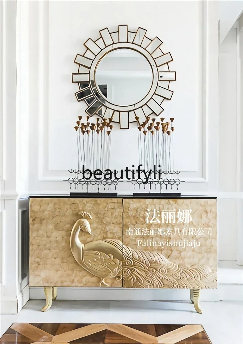 

NQ09 Резьба из массива дерева, украшение в виде цветочной ракушки, обеденный боковой шкаф, светильник, роскошный художественный фойе, входной шкаф для обуви