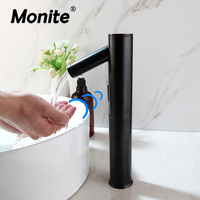 Monite Black Touch Sensor Faucet Bathroom Sink Tap Bathroom Faucet Brass Material ORB Automatic Hands Basin Sink Mixer Taps