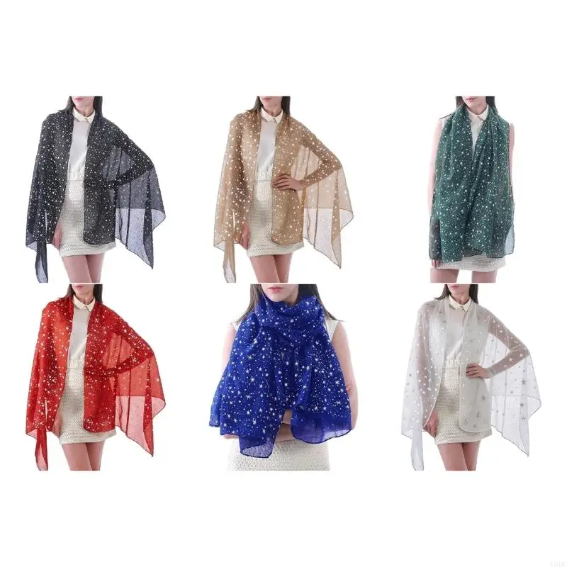 Translucent Star Mesh Scarf Layering Coverup for Dress Pairing and Styling Y166