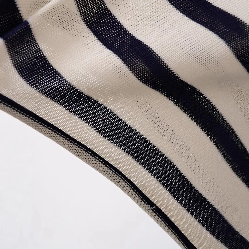 

Zr Women's Fashionable Striped Knitted Short Sleeve Top Simple Stylish European And American Style New Arrival
