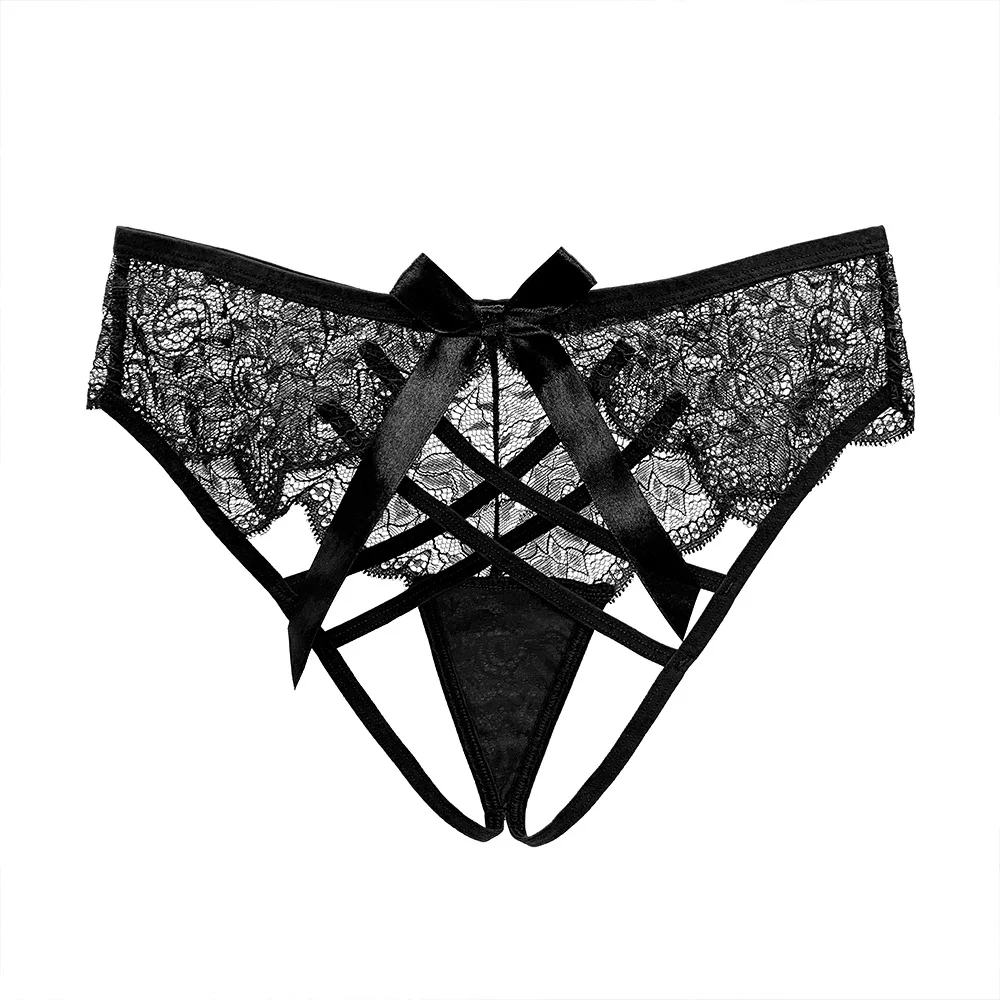 Women\'s Lace Thongs Lace Hollow Out Lingerie Woman Cross Band Soft Tangas Sexy Butterfly Embroidery Panties Thongs