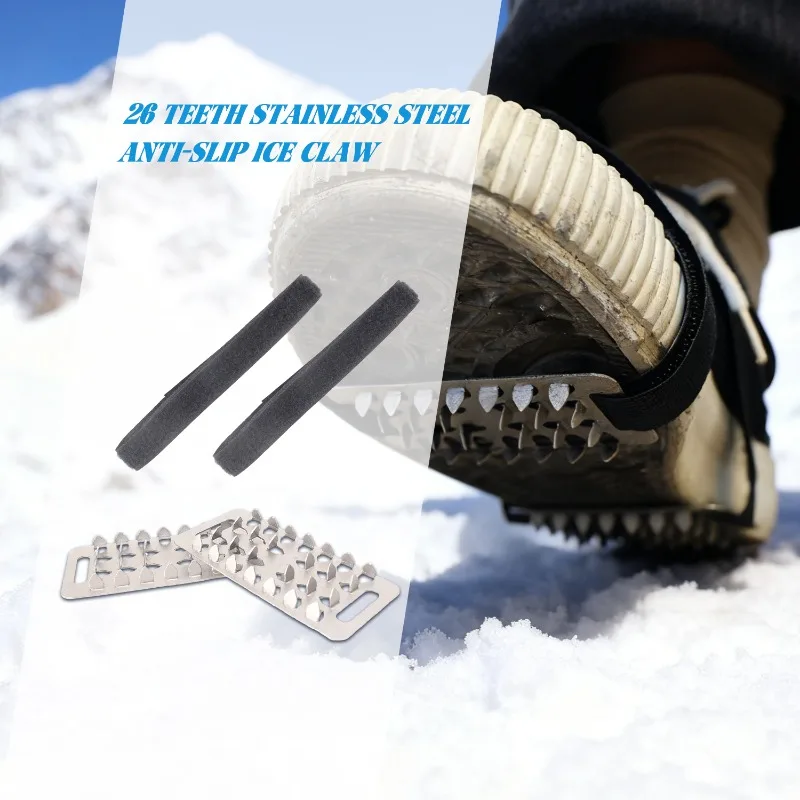 クリート 26歯 ステンレス製 冬用 雪氷歩行 ハイキング 滑り止め トラクション 安全 ノンスリップ シューズ クライミング クランポン