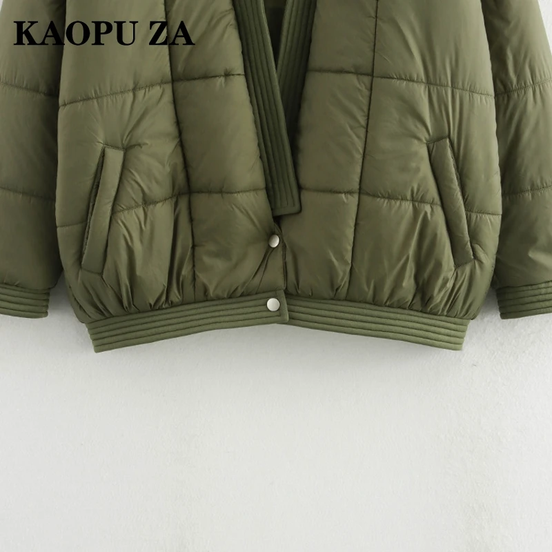 KAOPU ZA Woman 2024 New Autumn/Winter Vintage Solid Color V-Collar Thick Jacket Female Casual Long Sleeve Button Outerwear Coat