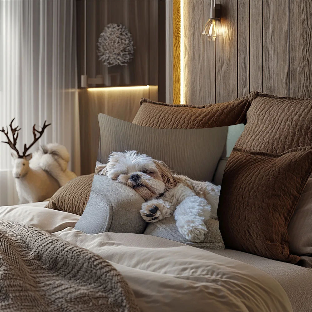

Shih Tzu Plush Pillow Cover, Zipper Closure, - Perfect for Valentine's Day, Thanksgiving & Christmas Gifts Decor (No Insert)