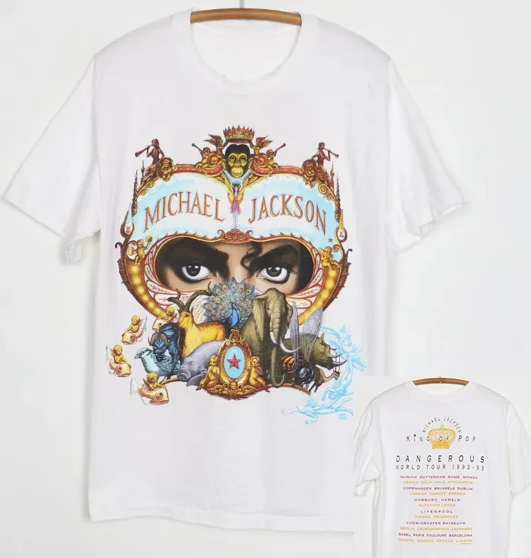 Double Sides S 5Xl long or short sleeves graphic oversized harajuku Vintage 1992 Michael Jackson Dangerous World Tour T Shirt