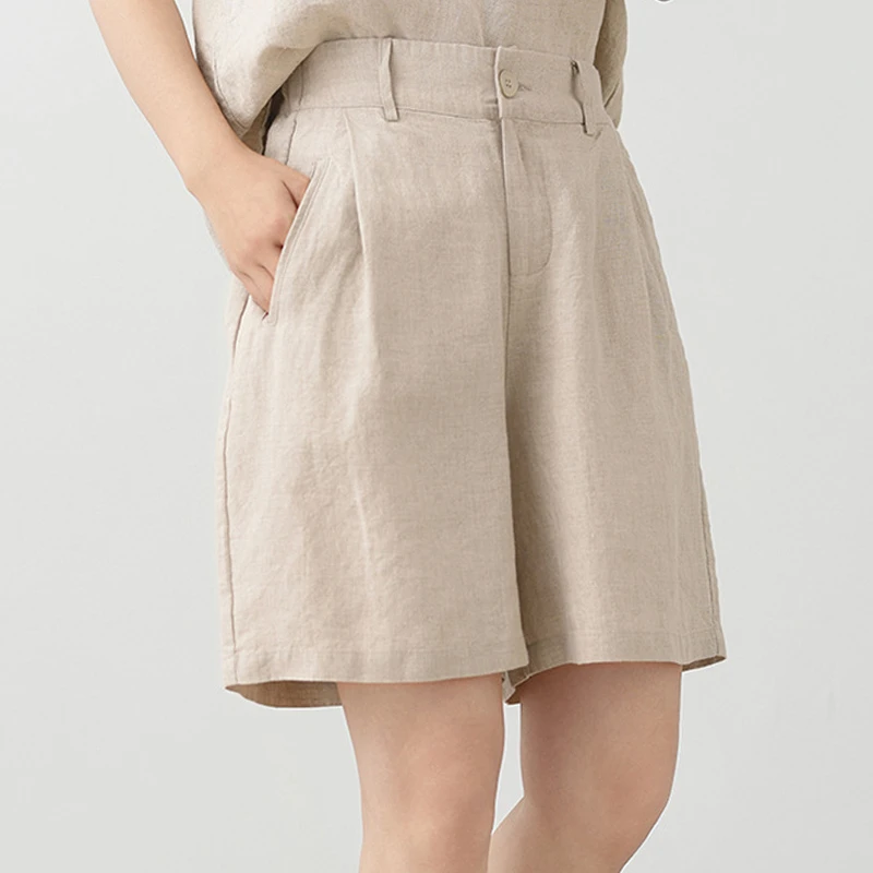 100% Linen Women Casual Shorts New Arrival 2026 Summer Vintage Style Solid Color Loose Female Basics Short Pants M2768