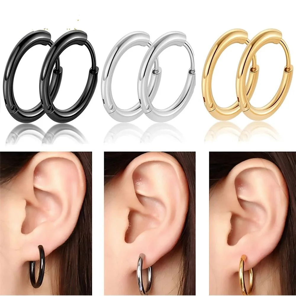 New Titanium Steel Titanium Steel Hoop Earrings Sliver/Gold/Black Circle Minimalist Coil Earrings Korean Minimalist Earrings Man