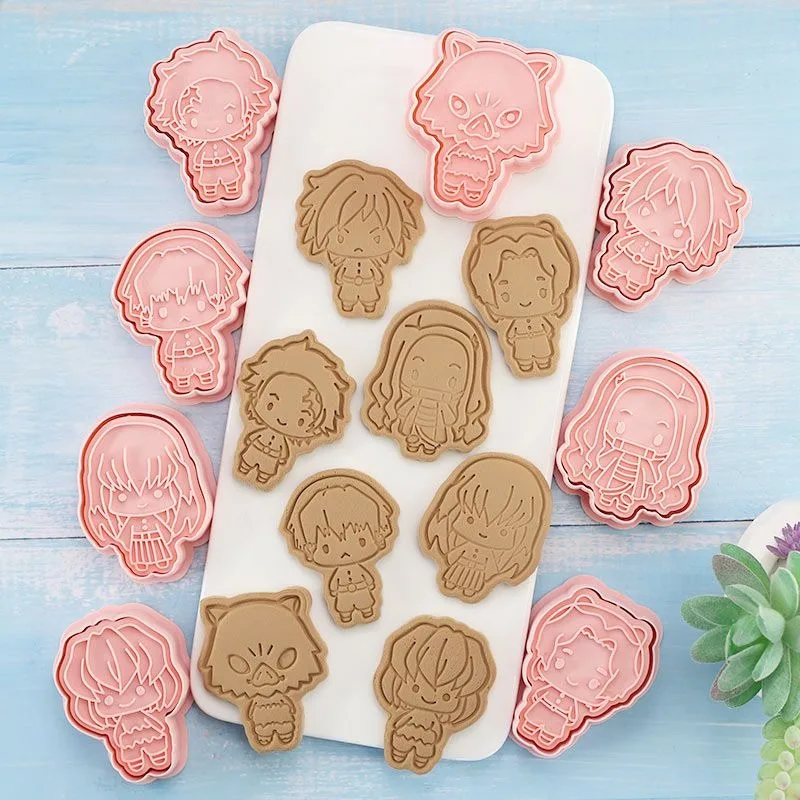 Demon Slayer Cute Cartoon Cookie Cutters, 3D Embossed Press Type, Household Parent-Child DIY Biscuit & Fondant Baking Tools