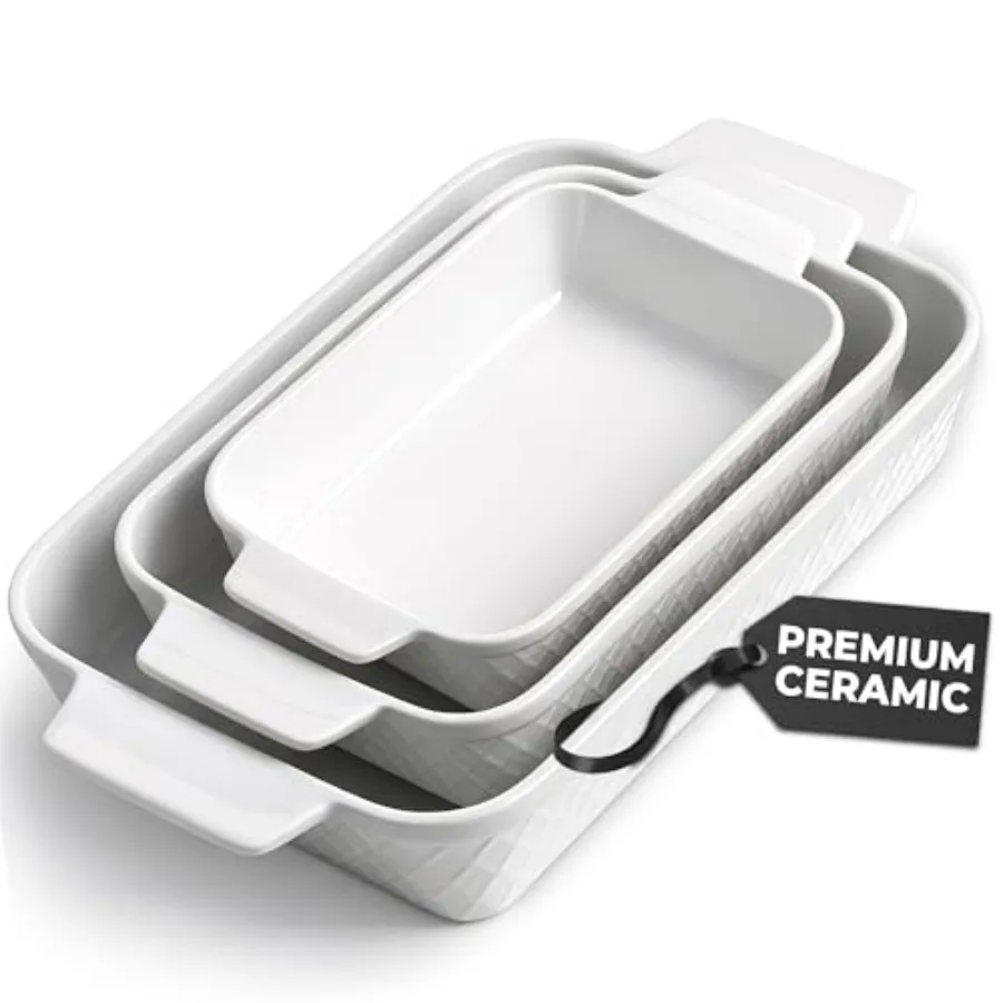 

- Casserole Dish Set of 3/ Ceramic Rectangular Baking Pan 3-Piece Stackable Bakeware Sets 3.2 Quart - Dishwasher and Oven Safe