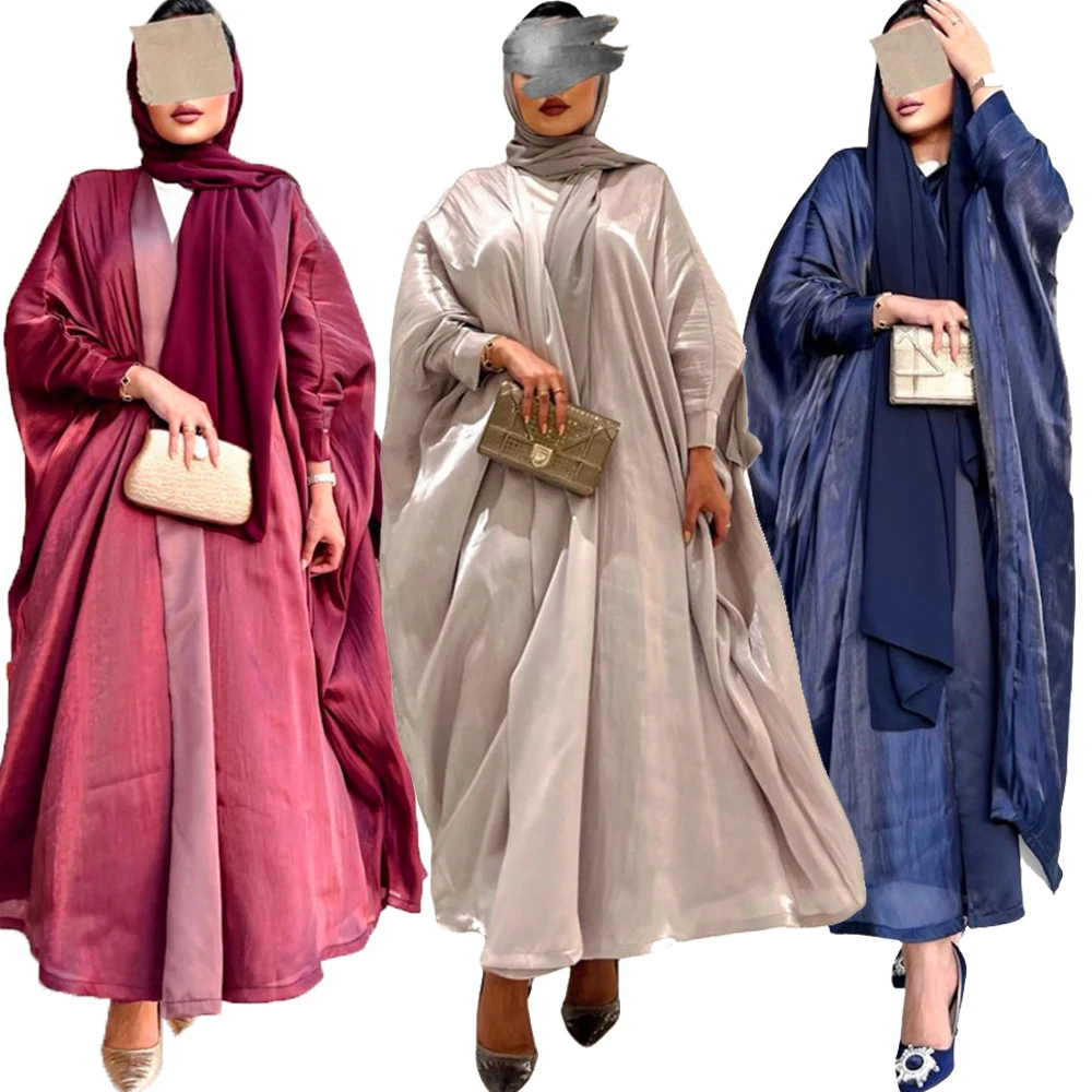 

Open Abaya Muslim Satin Cardigan Women Long Maxi Dress Turkey Eid Party Kimono Ramadan Islamic Arab Gown Dubai Jalabiya Clothing