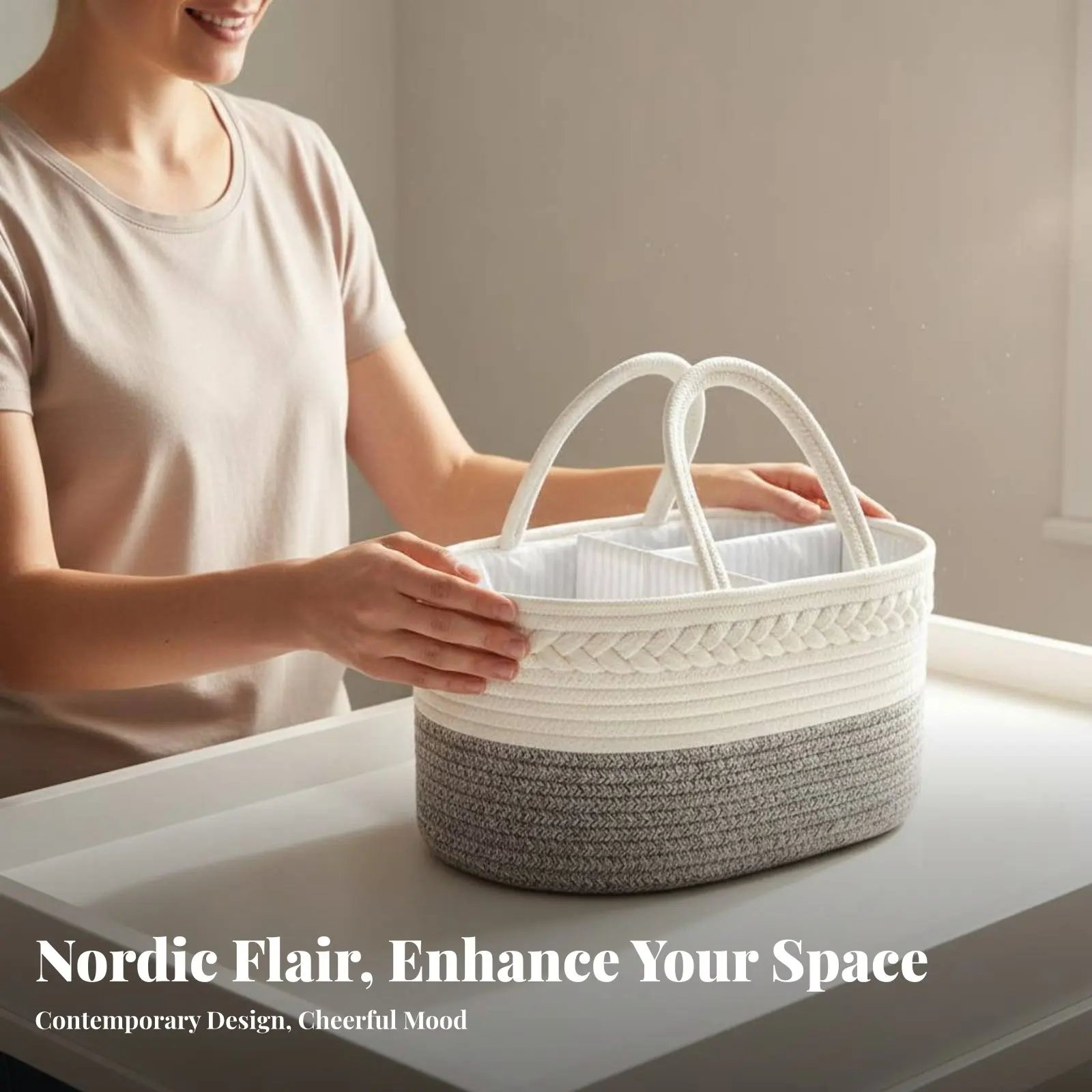 

Многофункциональная плетеная корзина для хранения из хлопкового каната, органайзер для детских подгузников, вместительная плетеная сумка-тоут из хлопкового каната