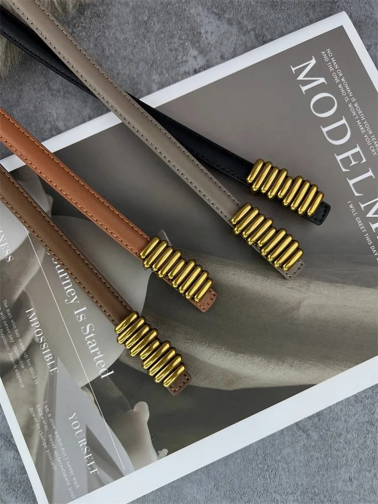 

Женский винтажный корсет из натуральной кожи с золотой пряжкой, женское пальто с поясом, платье с поясом, узкий ремень J1429