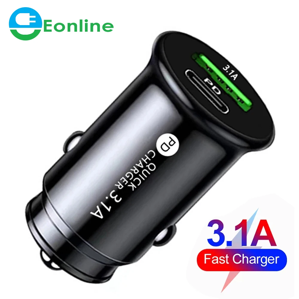 Eonline PD USB C Car Charger 3.1A Charge Fast Charging For All Smartphones For iPhone 12 11 Xiaomi Samsung Type C Phone