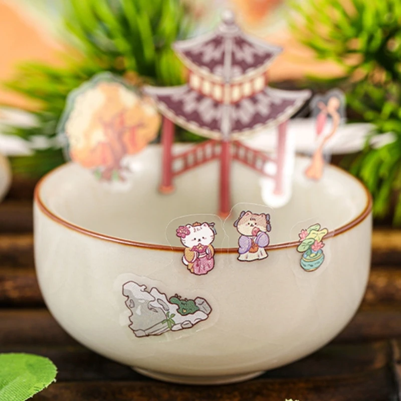 W89C Scene Sticker Chinese Landscape Sticker for Journal Decoration