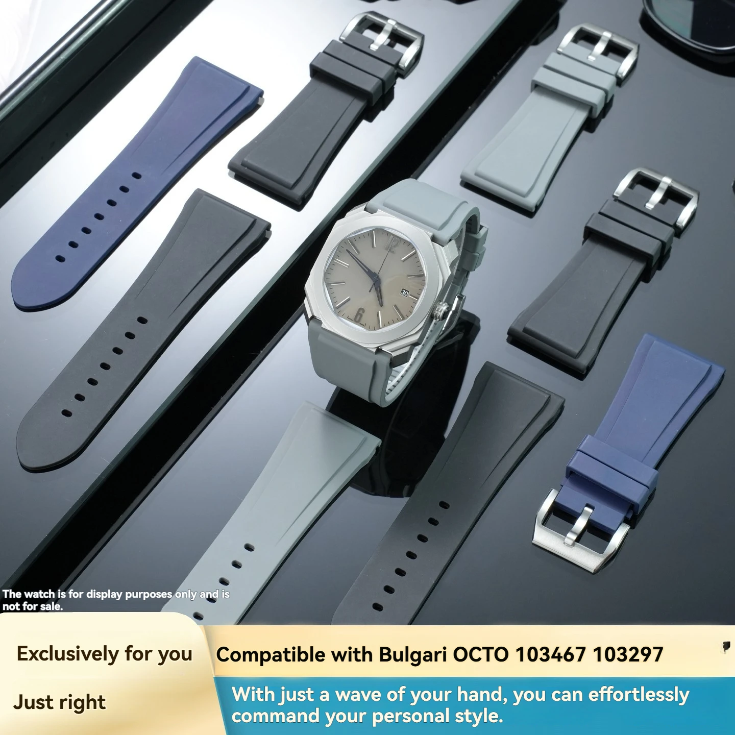 

For Bulgari 101964 102105 102485 OCTO FMK Men's Watch, 30mm, with a large, durable, high-quality fluorocarbon rubber strap
