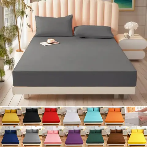 장착 시트 탄성 밴드가 있는 단색 미끄럼 방지 조절 가능한 매트리스 커버 더블 킹 퀸 침대 미끄럼 방지 침대 시트 매트리스 커버