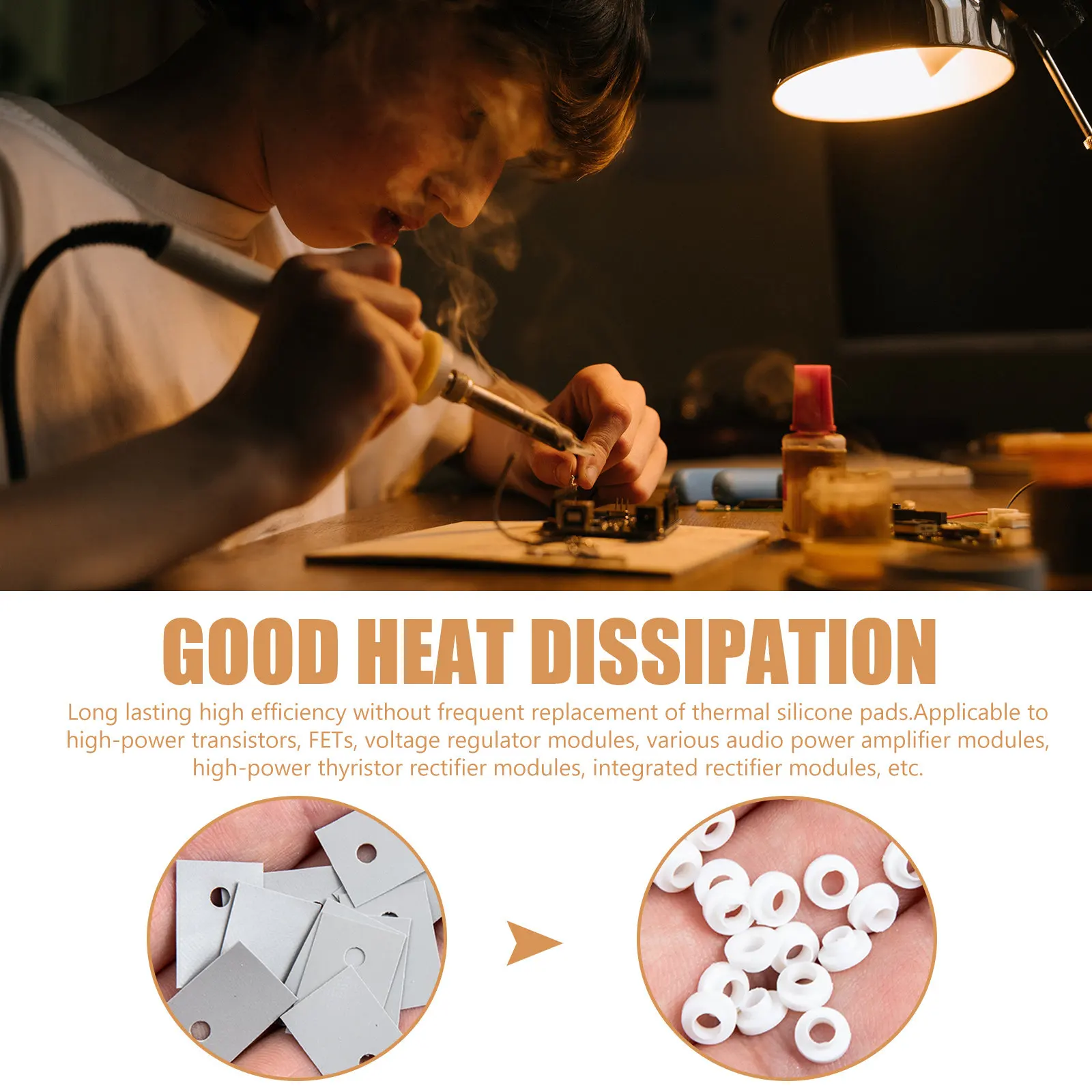 1Set Silicone Thermal Pad Kit Electrically Insulating Thermally Conductive Pads for Audio Amplifiers Thyristor Rectifiers Heat