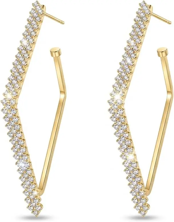 

Rhinestone Geometric Hoop Stud Earrings for Women - Sparkly Crystal Statement Jewelry for Evening Parties, Weddings