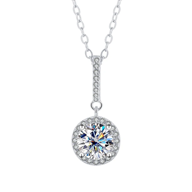 QZGY High-Quality Fashion Classic 925 Sterling Silver + Moissanite Round Diamond Pendant Necklace 1 Carat