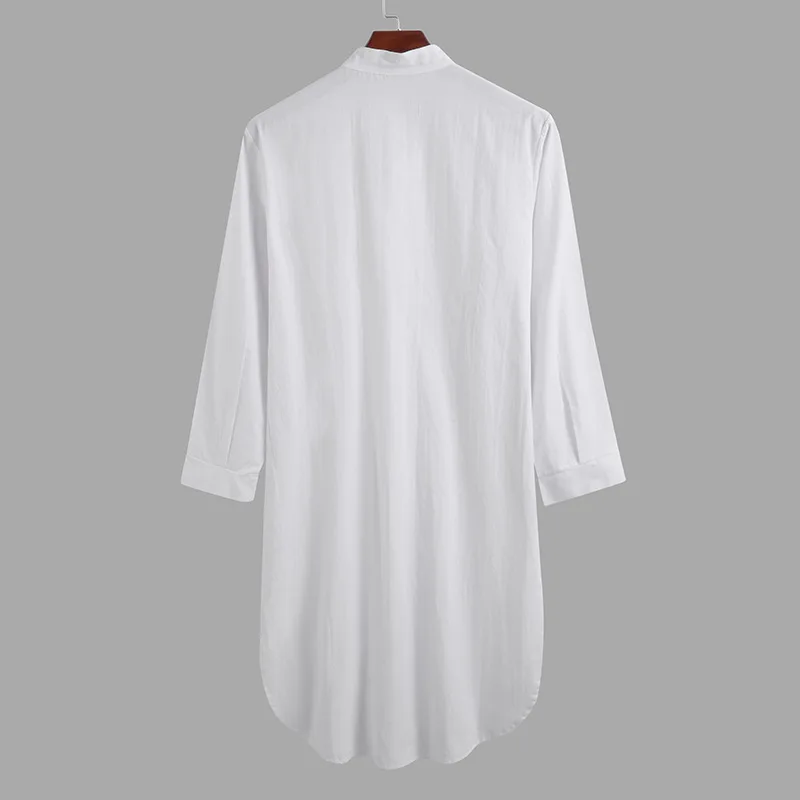 Männer Button-down Schlaf Roben Einfarbig Stehkragen Langarm Nachthemd Mode Komfortable Hause Tragen Lose Bademäntel m-3XL – Detail 12