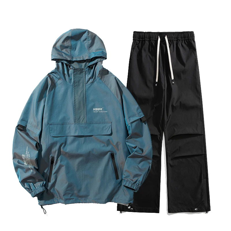 

Men's Streetwear Tracksuit Two Piece Set Sweatsuit Polyester Overalls Leisure Suit Hooded Jackets And Hip Hop Harlan Pants