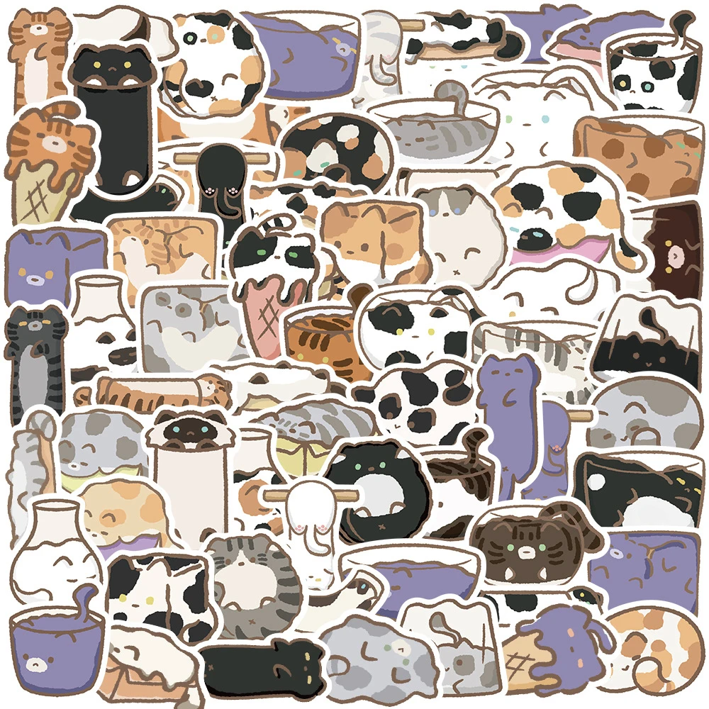 10/30/68PCS Cute Liquid Kitten Cartoon Stickers Aesthetic DIY Scrapbooking Diary Laptop Waterproof Kids Decoration Sticker Pack