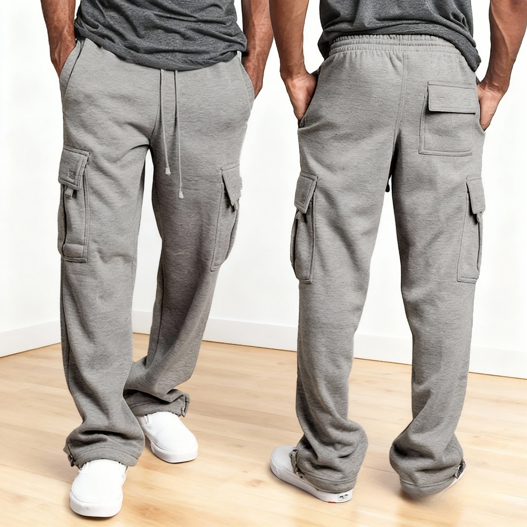 

New Mens Sweatpants Straight Fit Joggers for Sports and Streetwear Loose Oversized Drawstring Long Pants Men Multi-pocket Pants